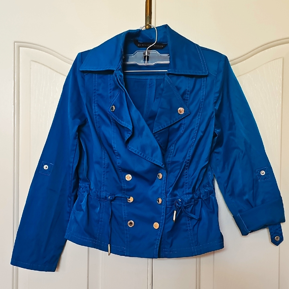WHBM Blue Double-Breasted Cropped Women's Jacket 2 Petite